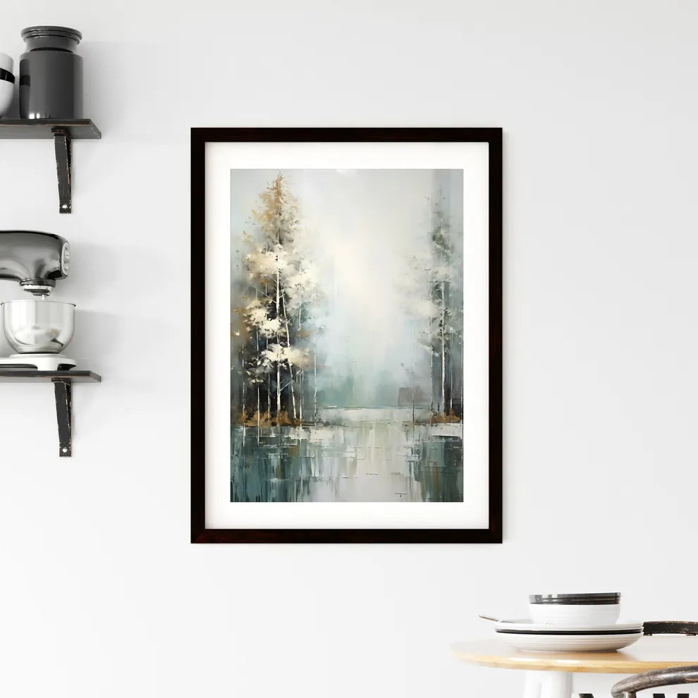A Poster of painted forest of trees in white Framed Print