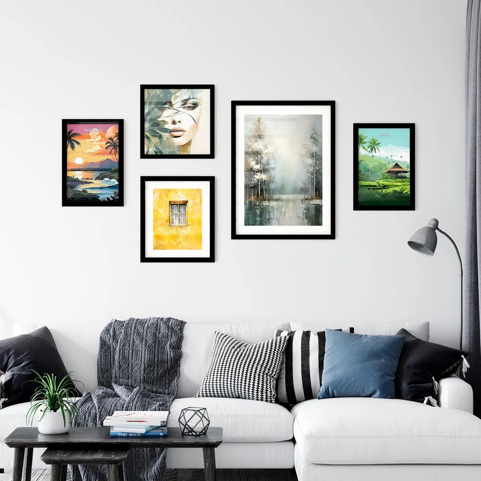 A Poster of painted forest of trees in white Wall Art