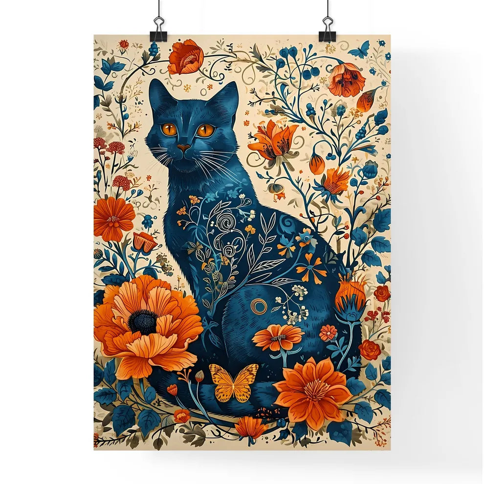 A Poster of linocut cat folk art  Poster