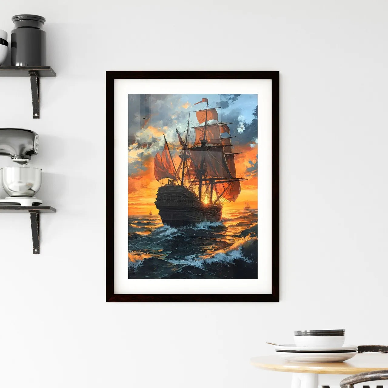 A Poster of Seascapes landscape - A Ship In  Framed Print