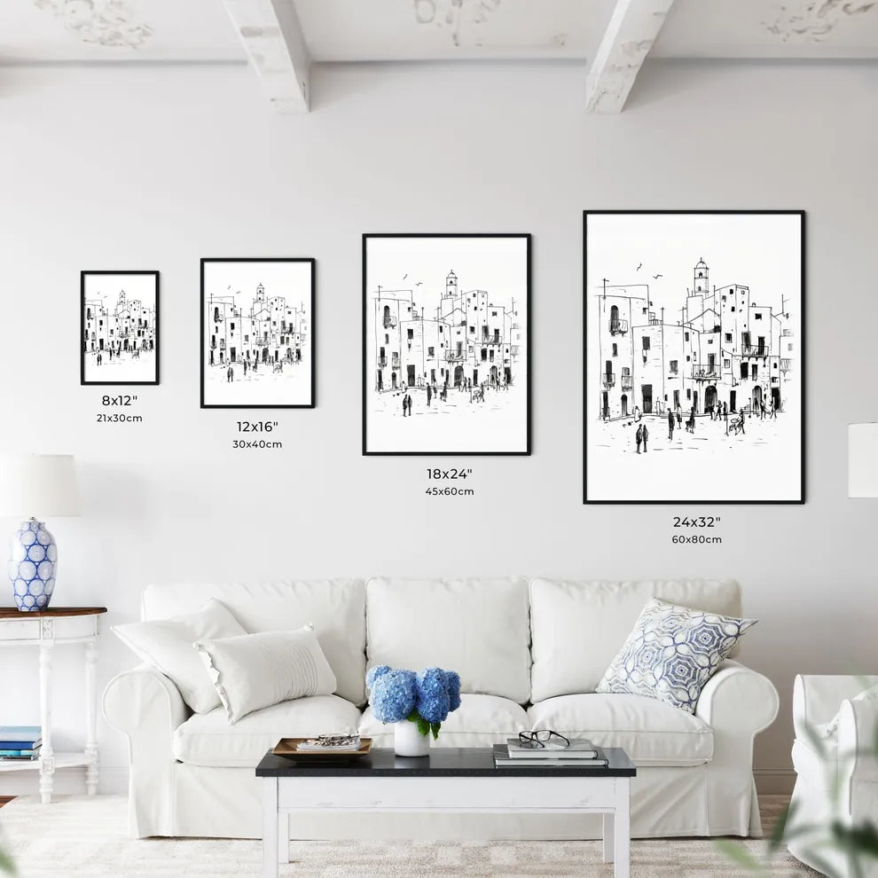 A Poster of Trapani TP city center and some people - A Drawing Of A Group Of People Walking In A Street Size Chart