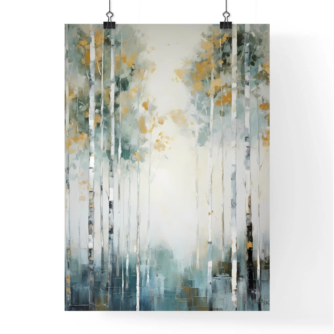 A Poster of painted forest of trees in white Poster