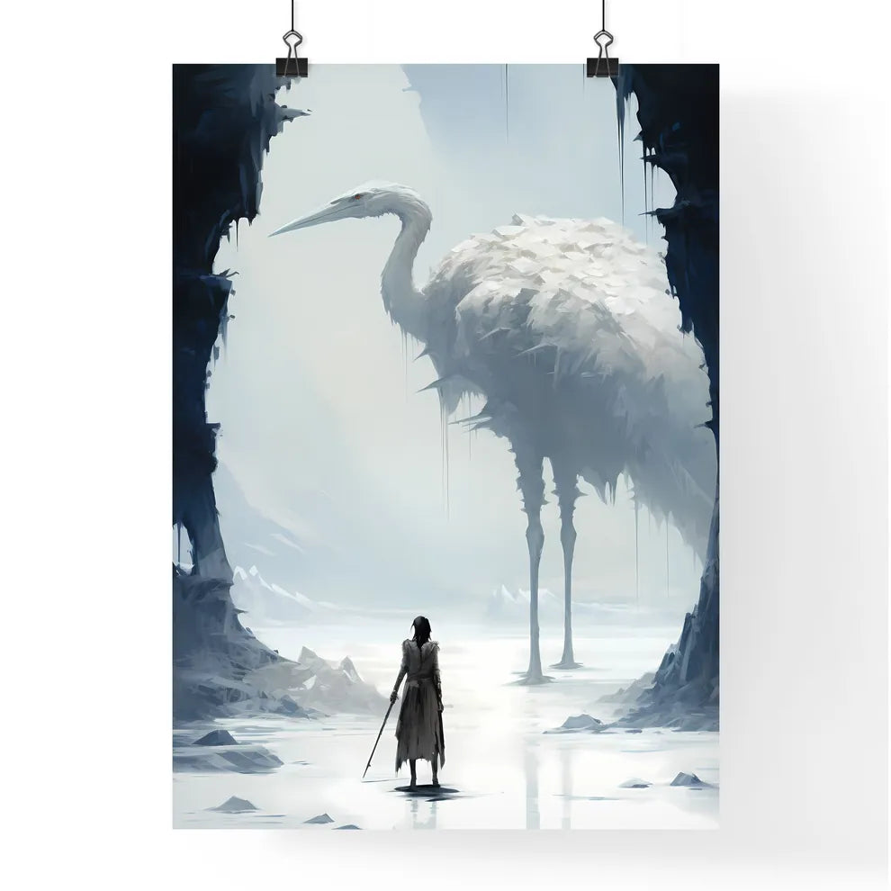 A Poster of A rider on a large ostrich  Poster