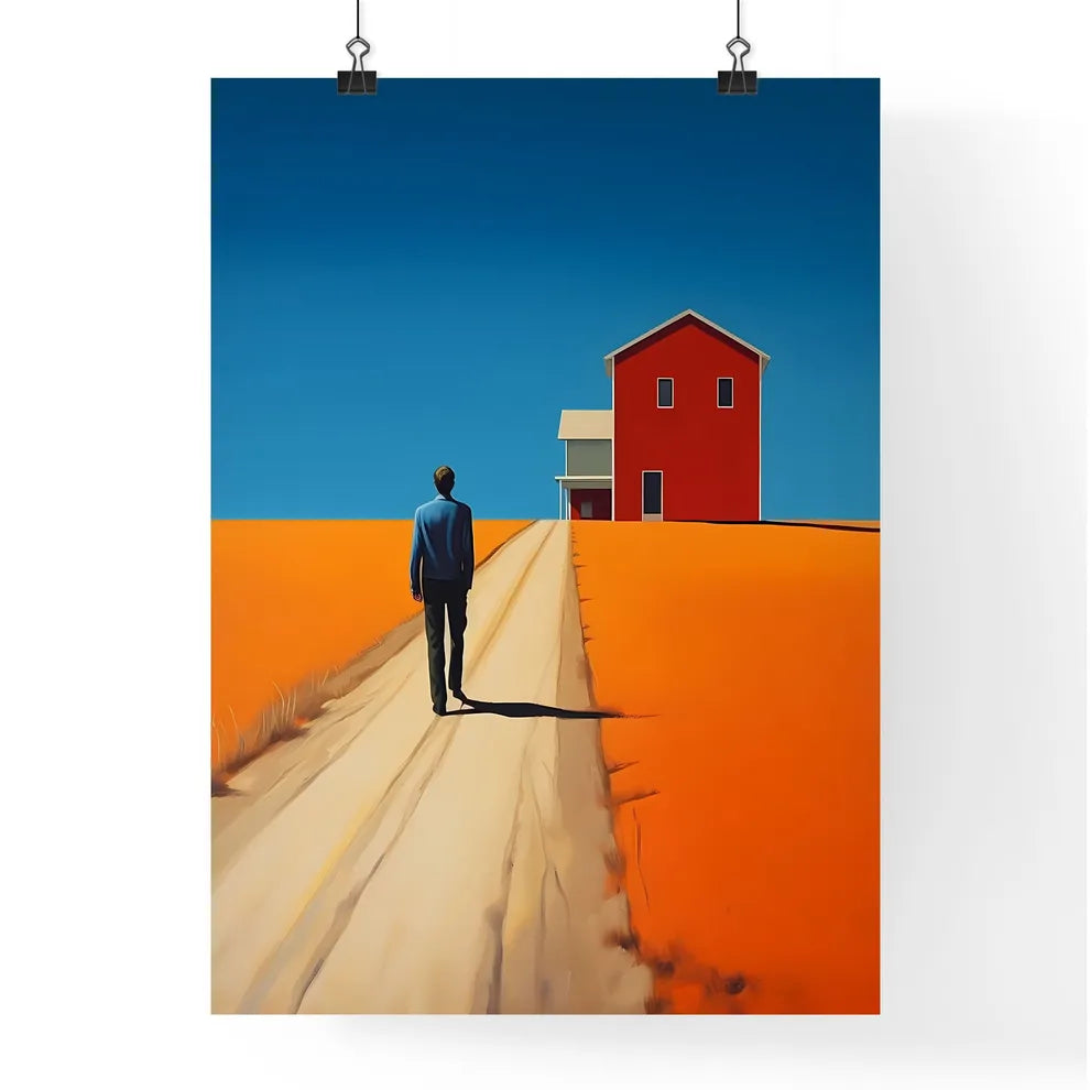 A Poster of end of the road - A Man Standing On A Road With A House In The Background Poster