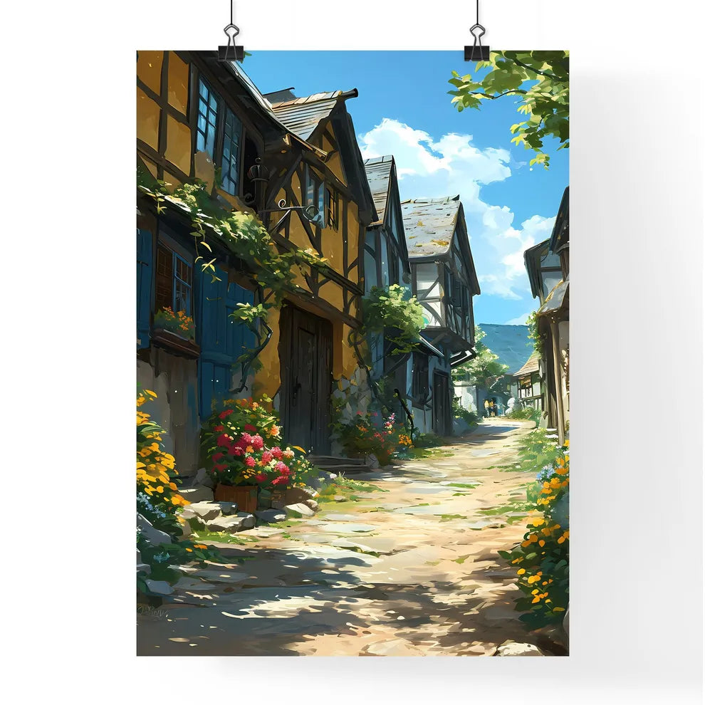 A Poster of Darmstadt Hesse germany Skyline - A Street With Flowers And Buildings Poster