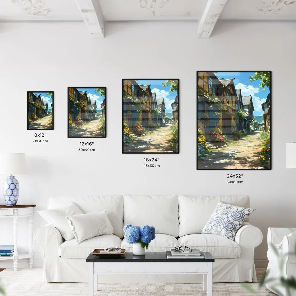 A Poster of Darmstadt Hesse germany Skyline - A Street With Flowers And Buildings Size Chart