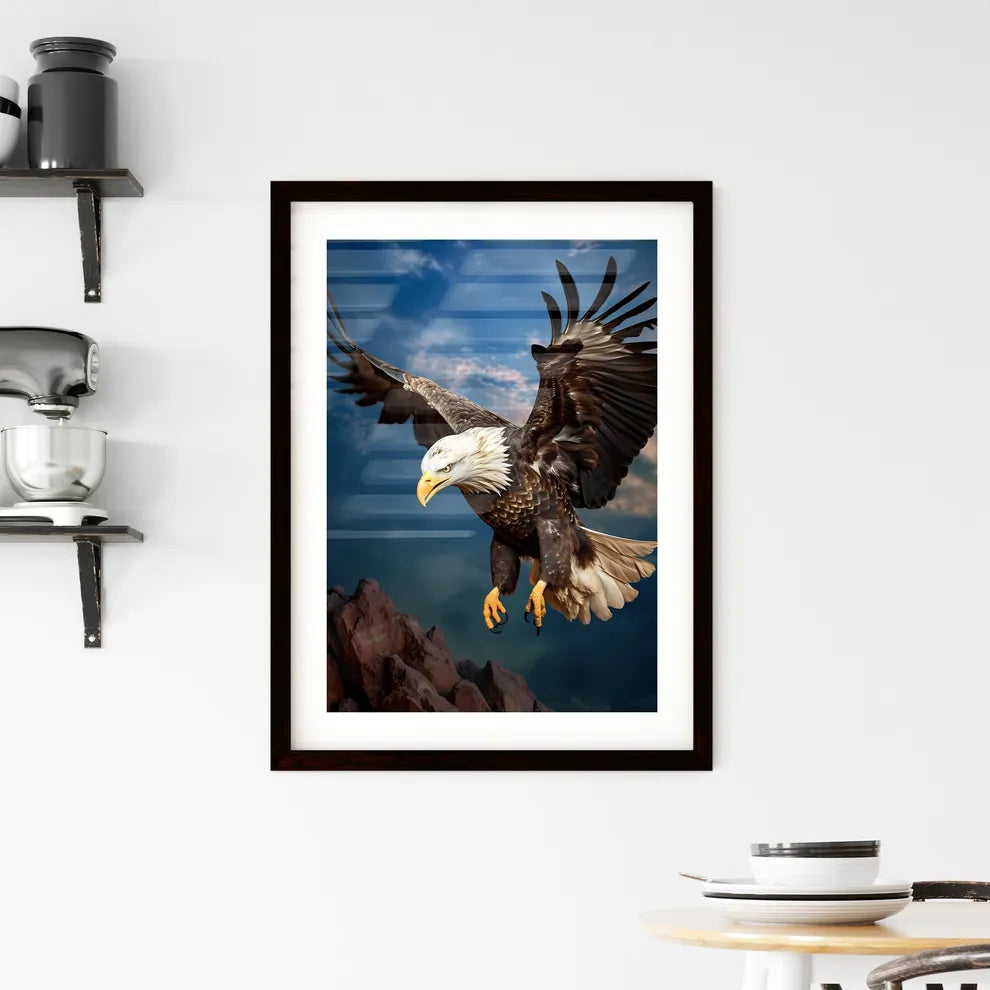 A Poster of An eagle flying upward  Framed Print