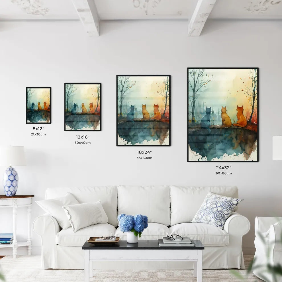 A Poster of cats eclectic squares on a white background  Size Chart