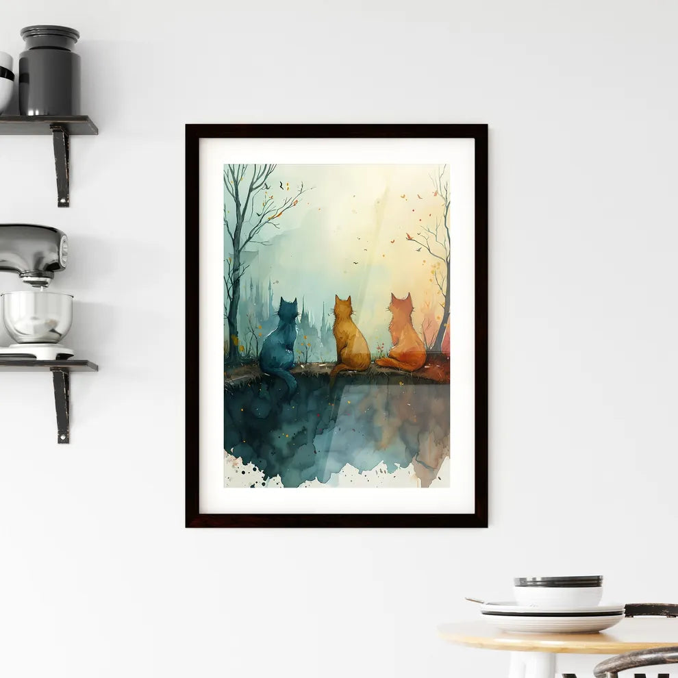 A Poster of cats eclectic squares on a white background  Framed Print