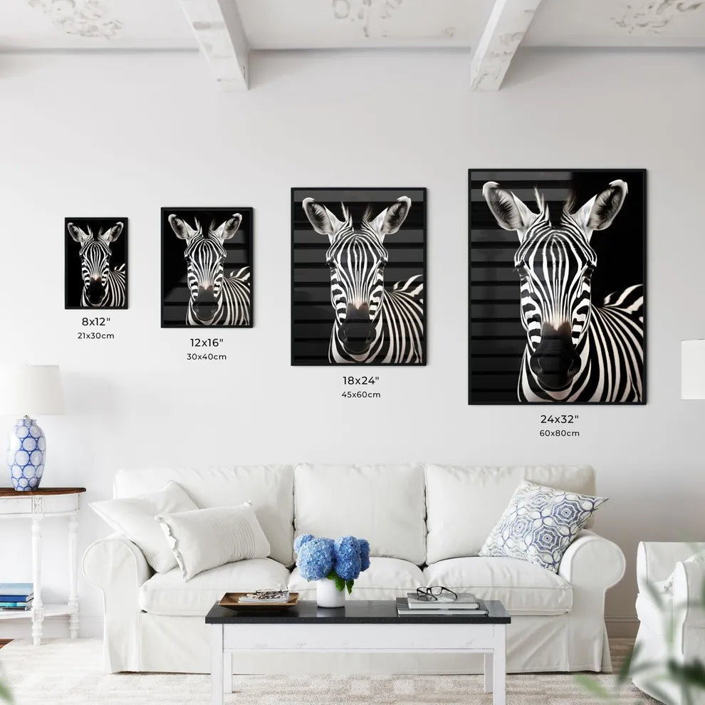 A Poster of A black and white zebra  Size Chart
