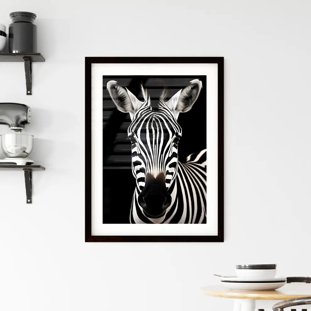 A Poster of A black and white zebra  Framed Print