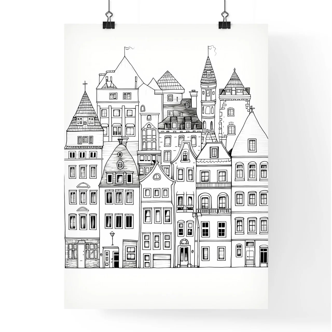 A Poster of berlin houses coloring page - A Group Of Buildings With Many Windows Poster