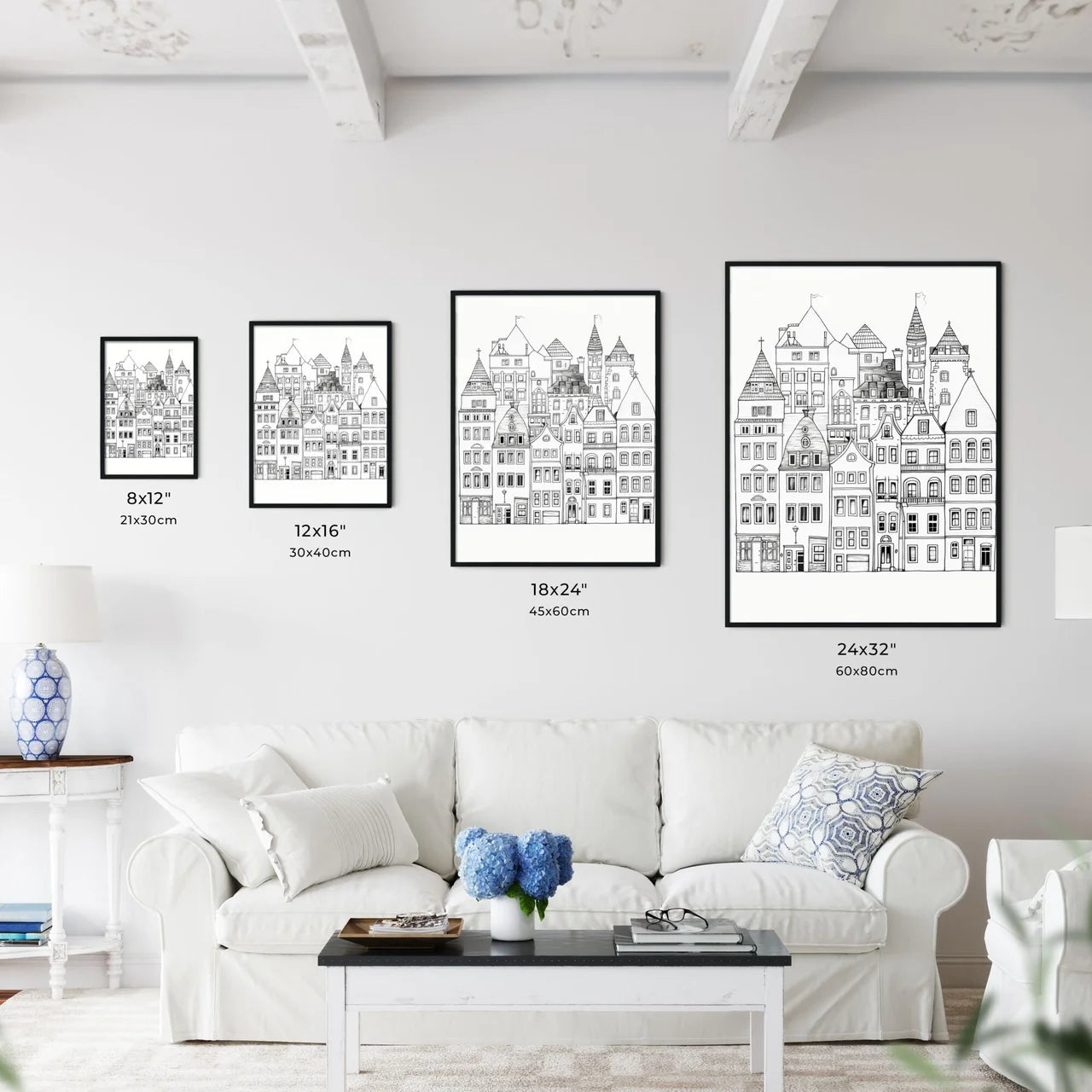 A Poster of berlin houses coloring page - A Group Of Buildings With Many Windows Size Chart