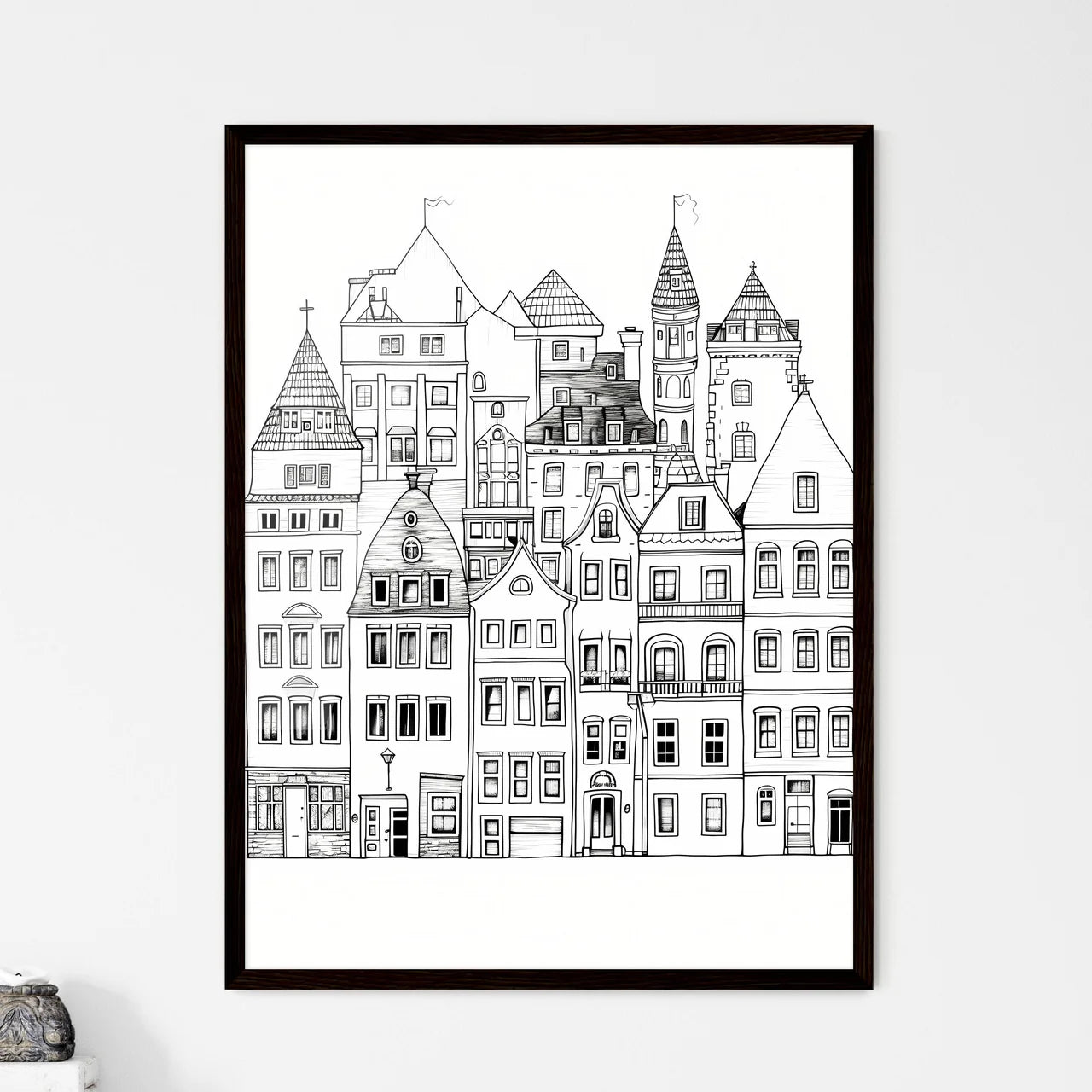 A Poster of berlin houses coloring page - A Group Of Buildings With Many Windows Framed Art