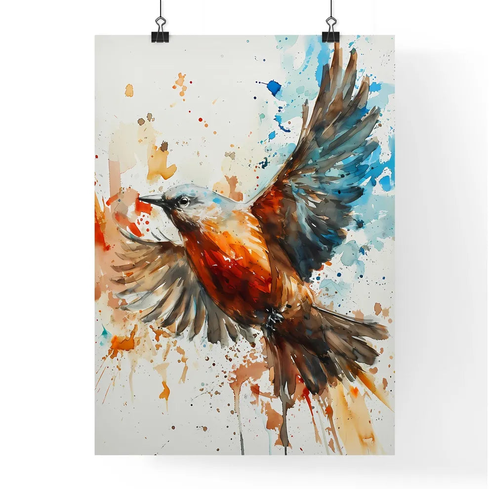 A Poster of watercolor bird in flight in beige tones  Poster