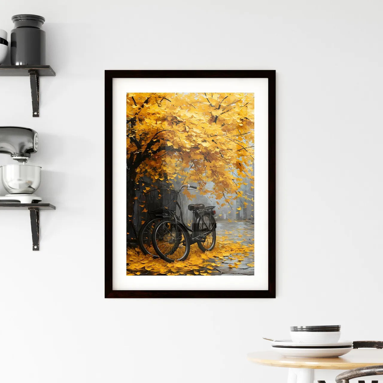 A Poster of an oil painting of a bicycle aga Framed Print