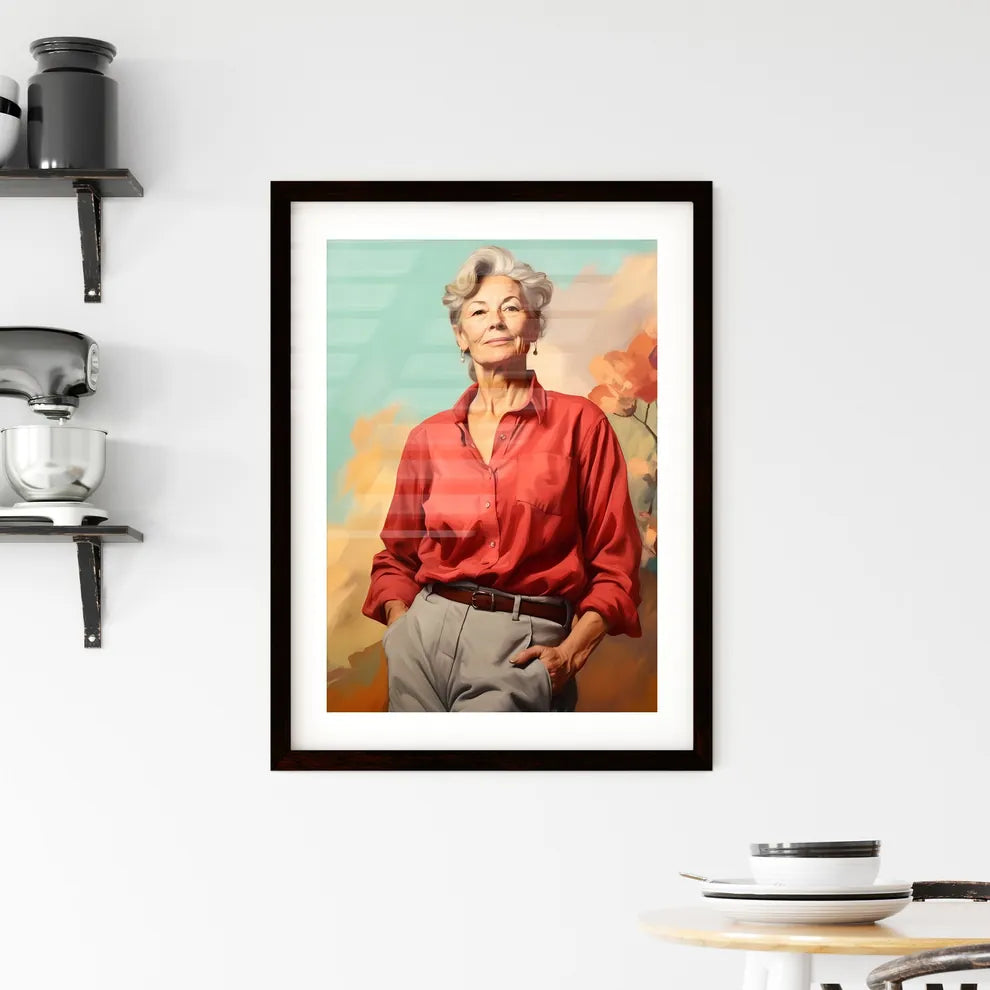 A Poster of Woman in her 70s wearing stylish Framed Print