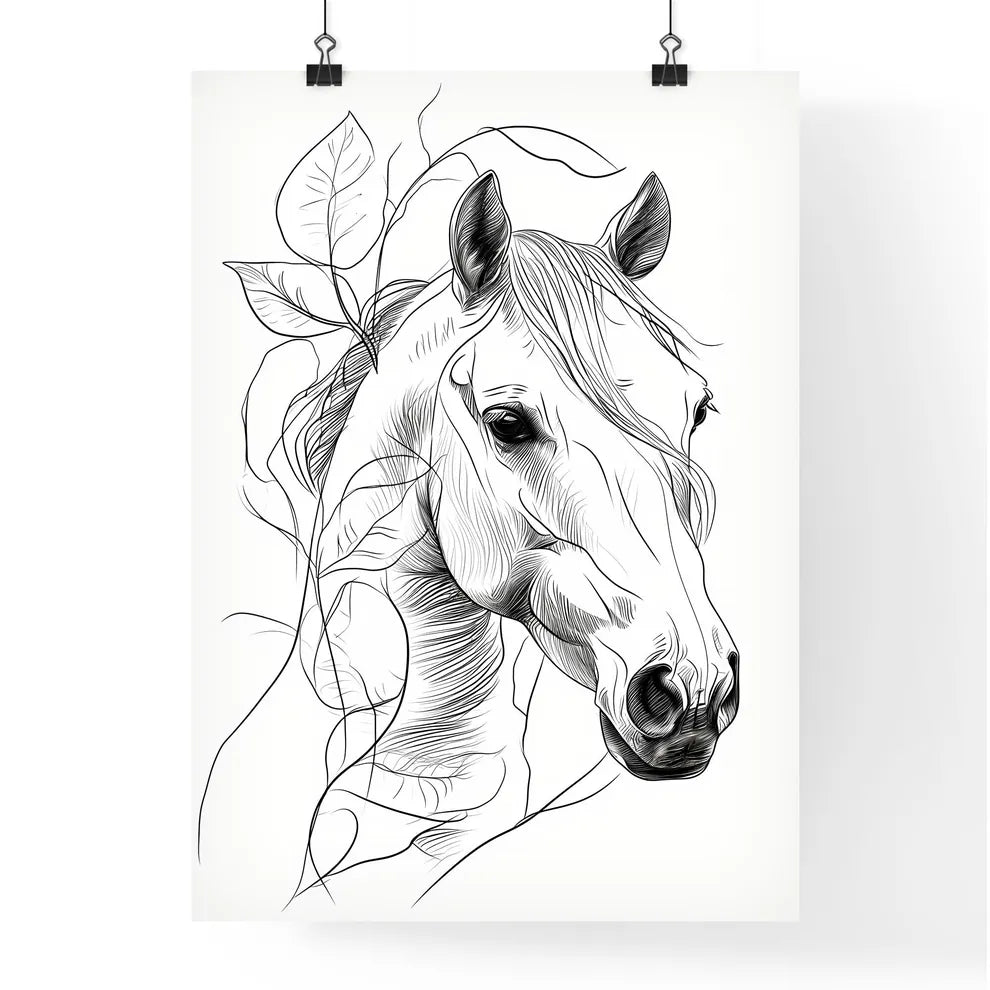 A Poster of a line art drawing of a horses face  Poster