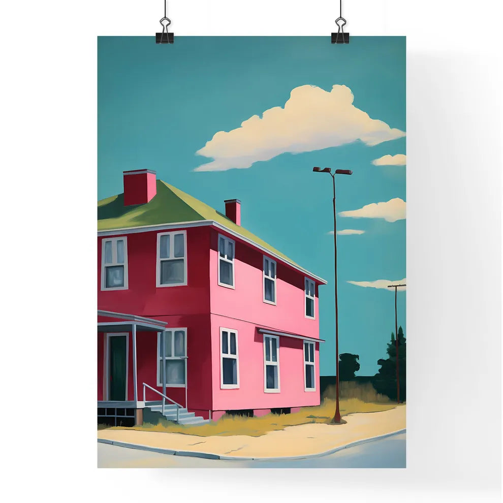 A Poster of nursing home saturated color - A Pink House With A Green Roof Poster