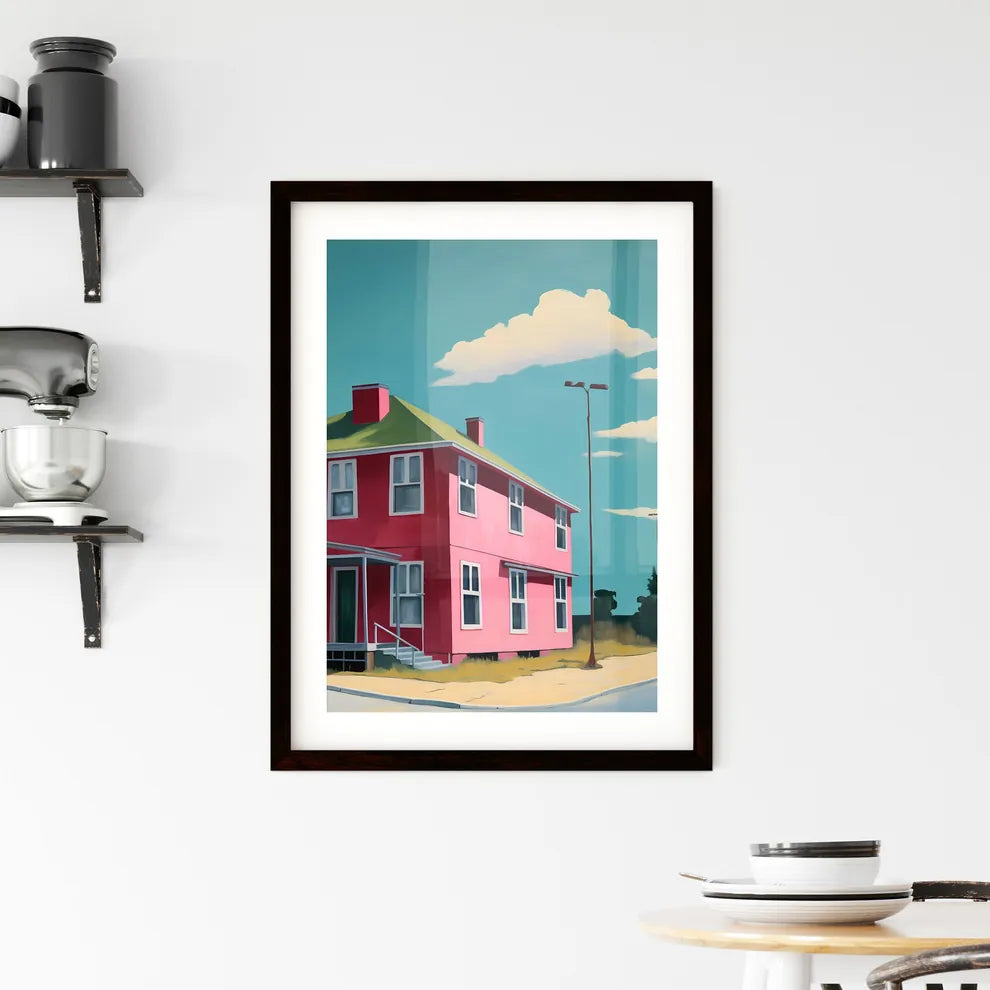 A Poster of nursing home saturated color - A Pink House With A Green Roof Custom Print