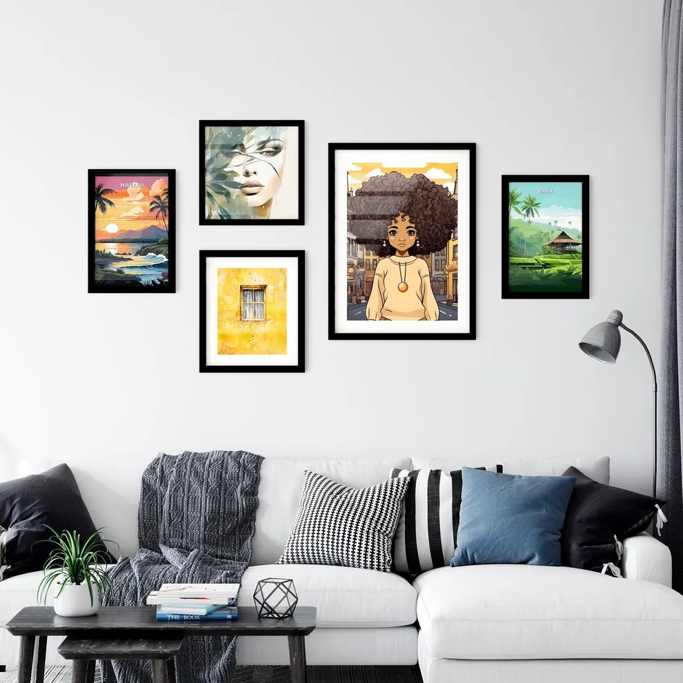 A Poster of cute afro girl - Cartoon Girl With Big Curly Hair And Large Earrings Interior Design