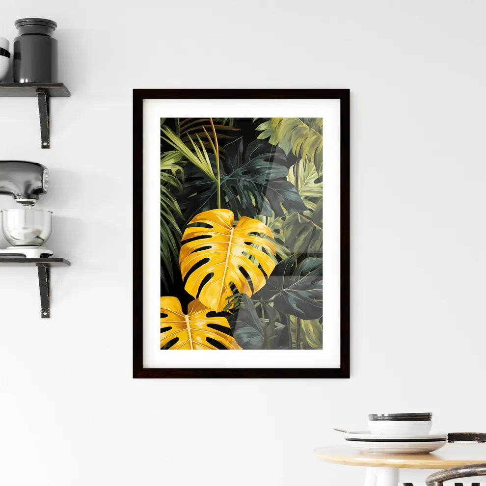 A Poster of monochrome monstera tropical lea Framed Print