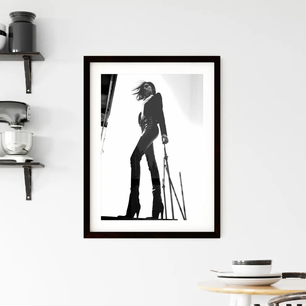 A Poster of girl model shooting low angle sh Framed Print