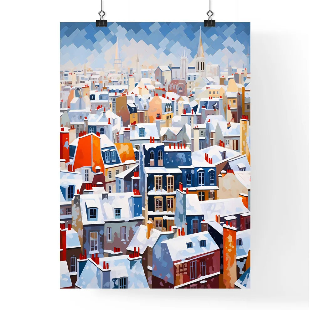 A Poster of snowy urban roofs of paris - A City Covered In Snow Poster