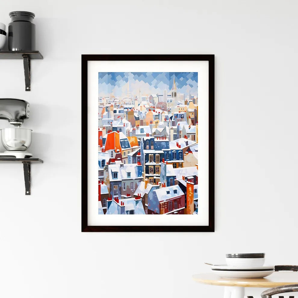 A Poster of snowy urban roofs of paris - A City Covered In Snow Custom Print