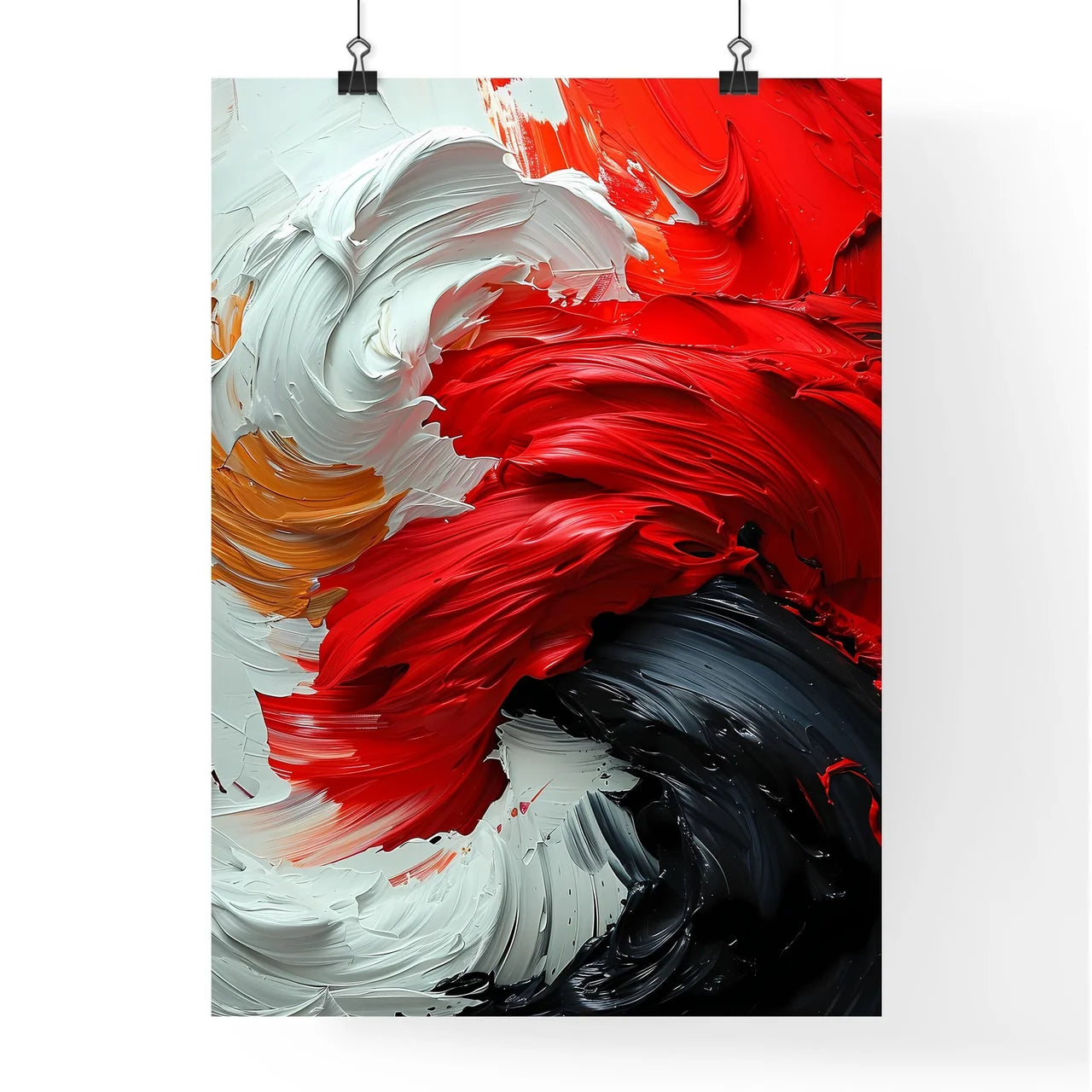 A Poster of a black canvas with white and re Poster