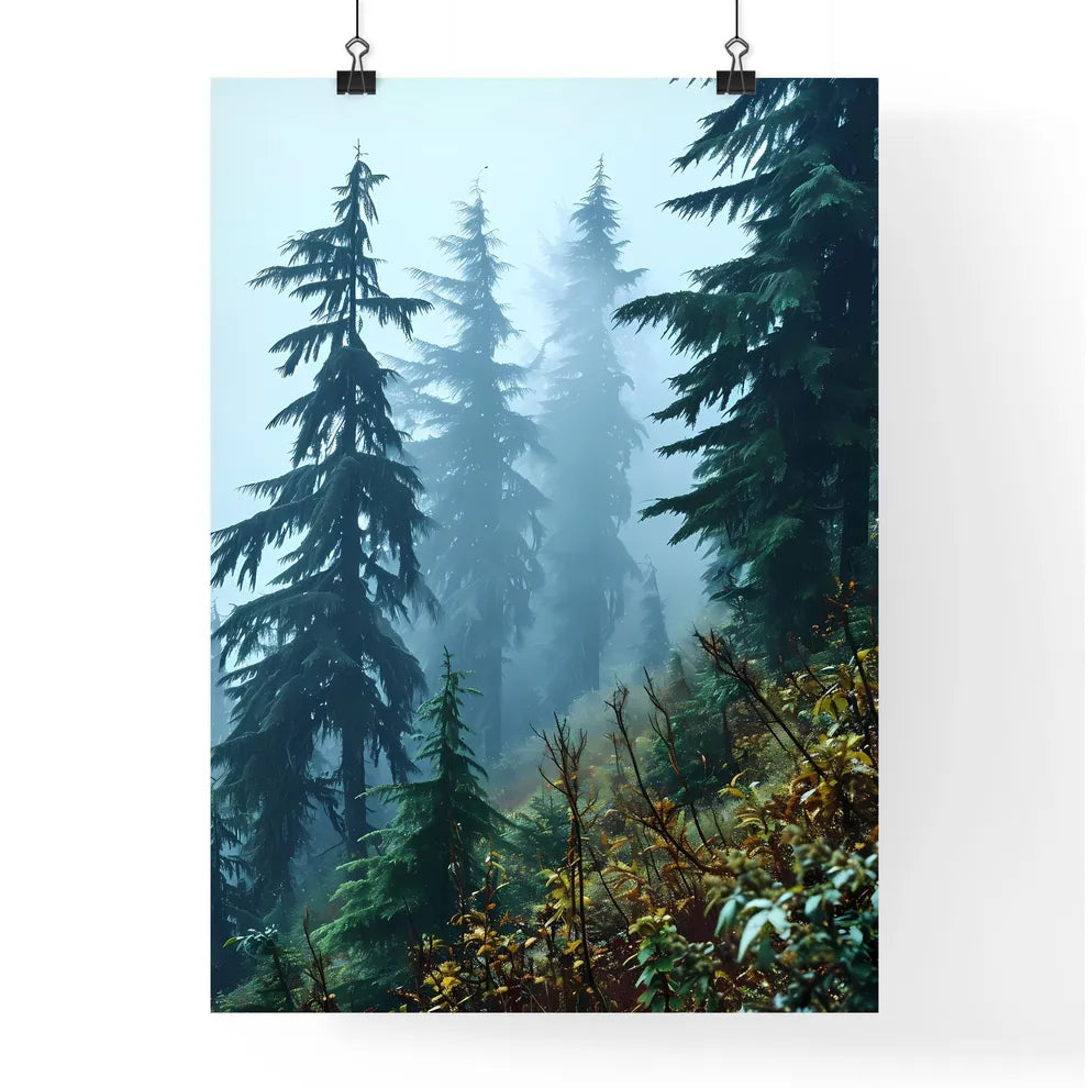 A Poster of tree mountain forest near mist - Poster