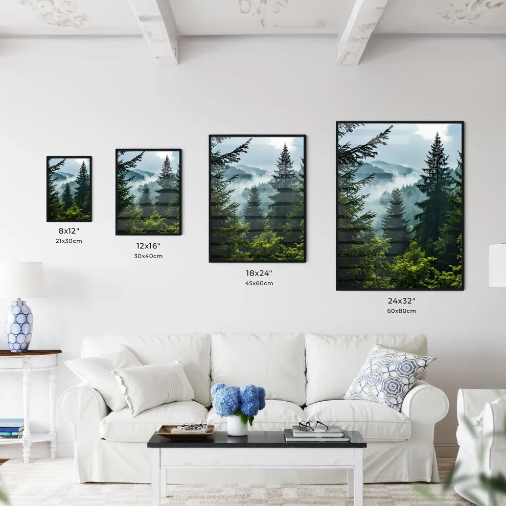 A Poster of tree mountain forest near mist - - Kitchen Hangings