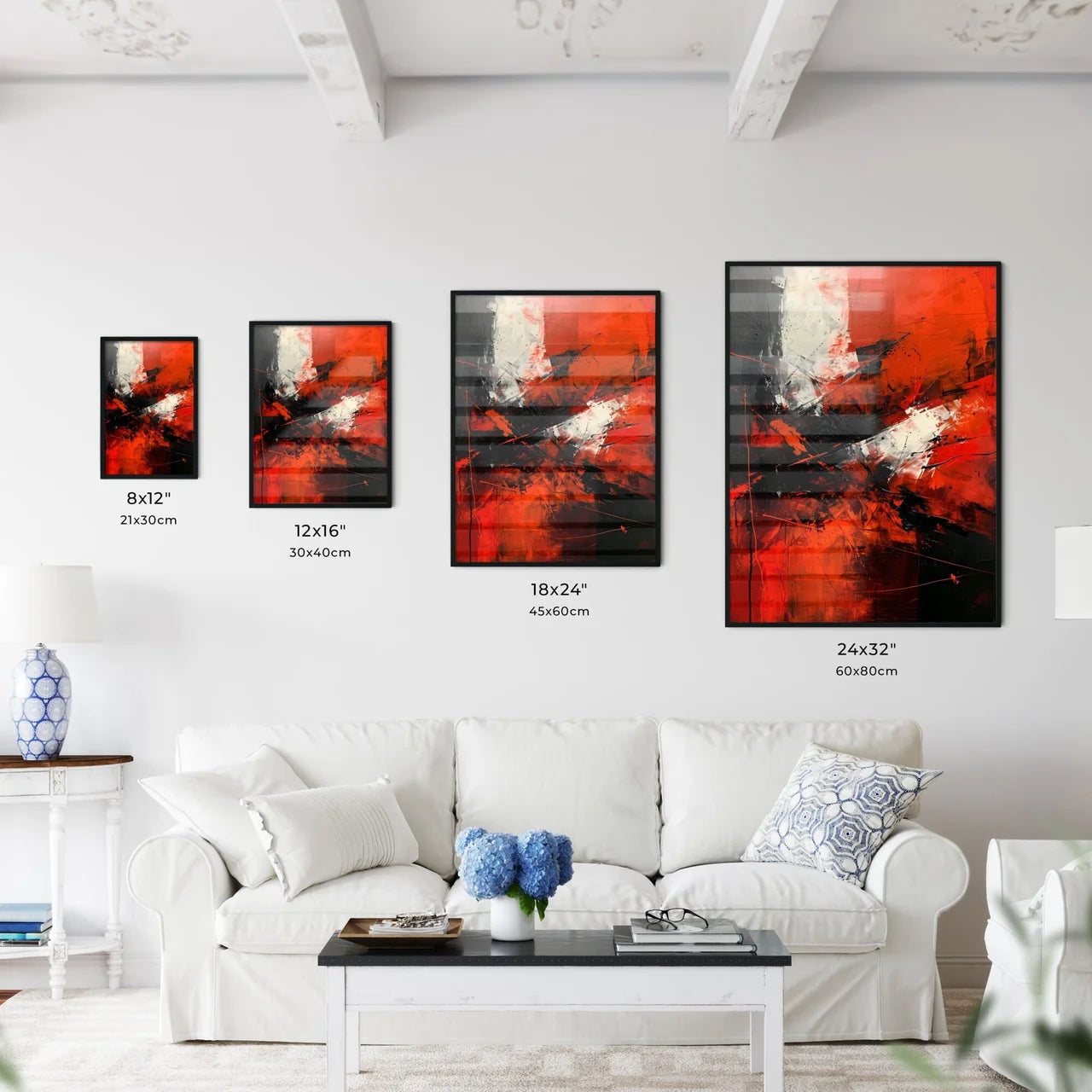 A Poster of a black canvas with white and re - Kitchen Hangings