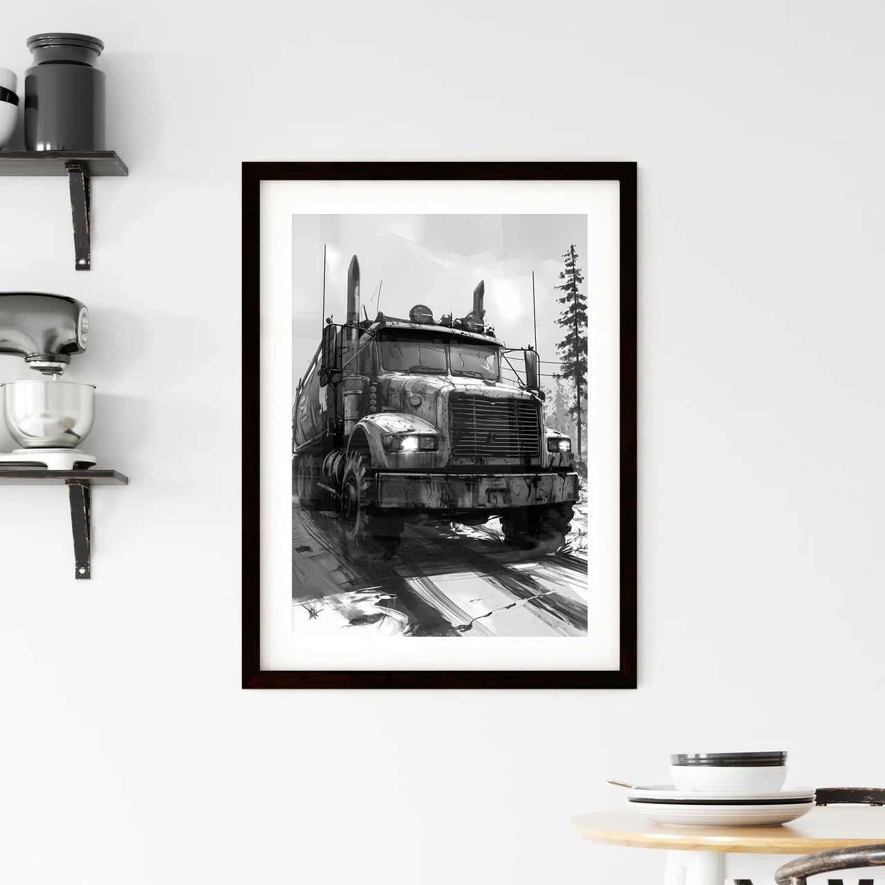 A Poster of super monster truck race colorin Framed Print