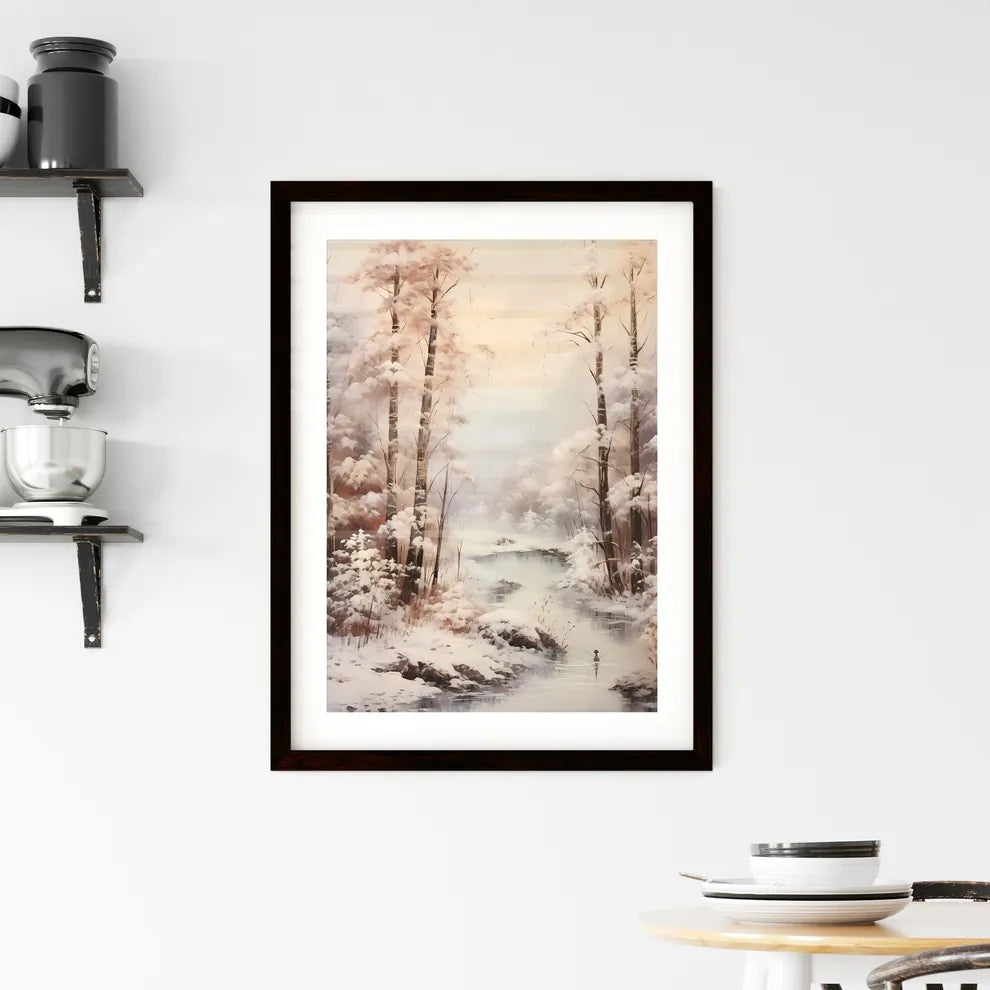 A Poster of Vintage For Birthday Snowy Fores Framed Print