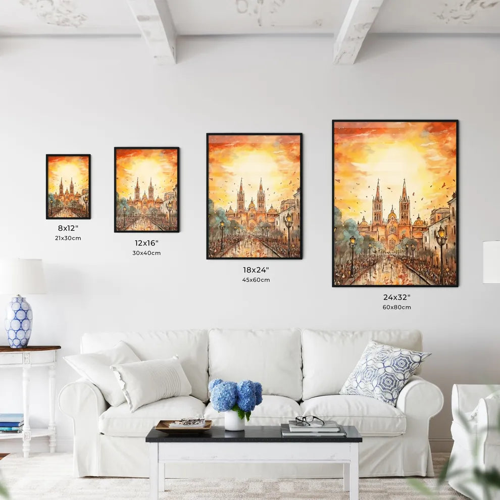 A Poster of cinco de mayo holiday - A Drawing Of A Church With A Crowd Of People Walking Down A Street Size Chart