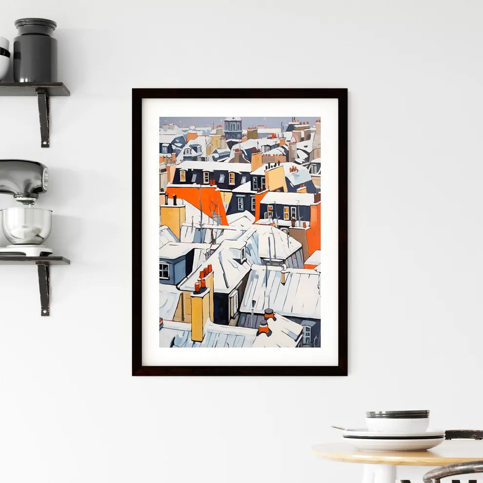 A Poster of snowy urban roofs of paris - A Rooftops Covered In Snow Custom Print