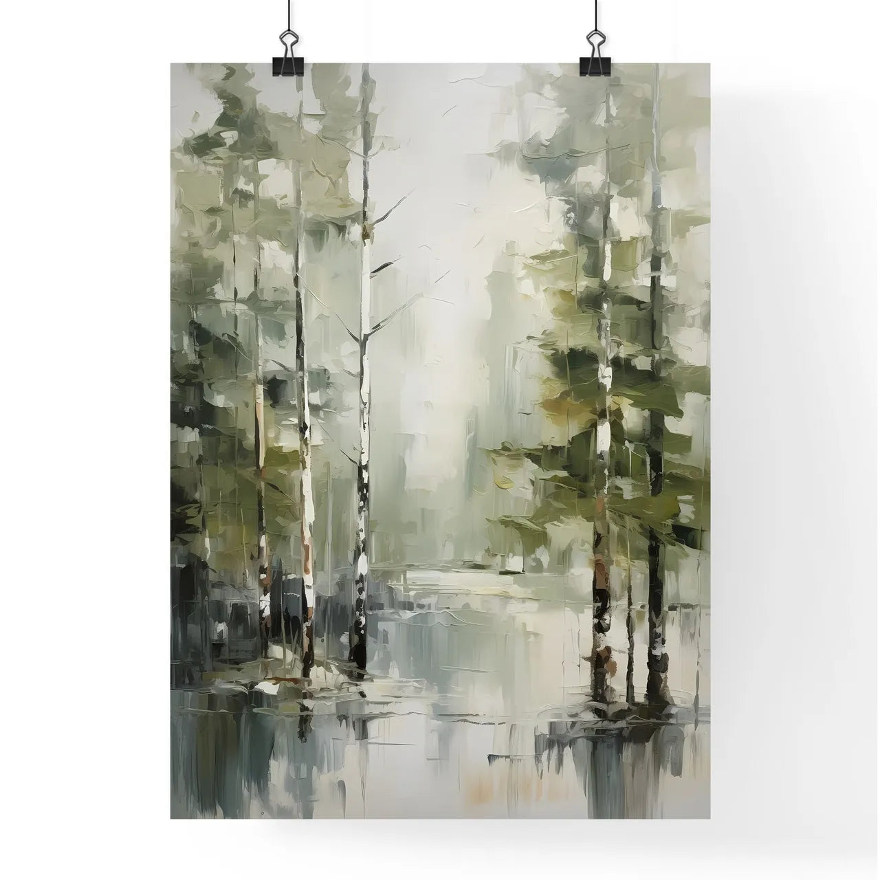 A Poster of a painting of green forest trees Poster