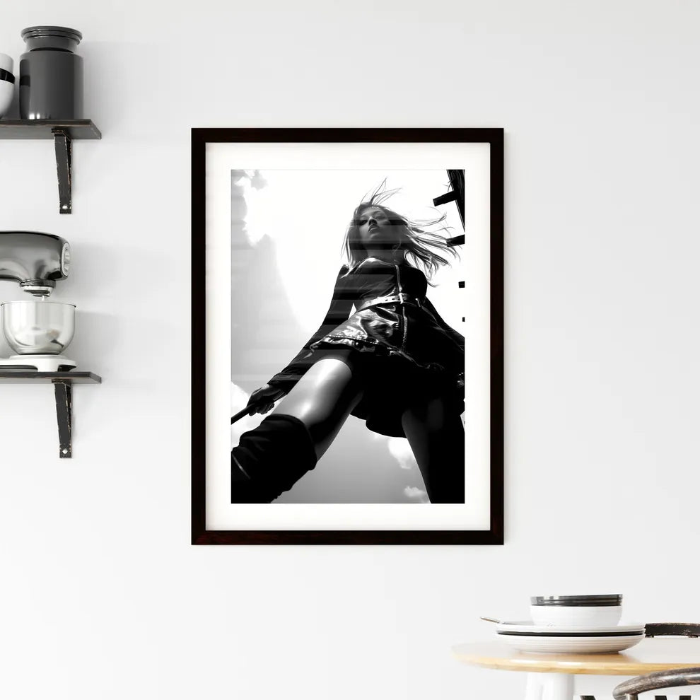 A Poster of girl model shooting low angle sh Framed Print
