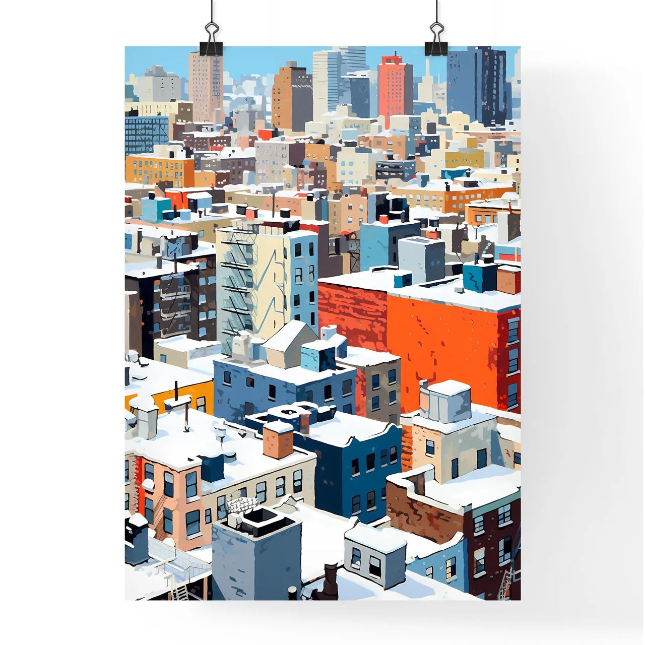 A Poster of snowy urban roofs of New York City - A City With Many Buildings Covered In Snow Poster