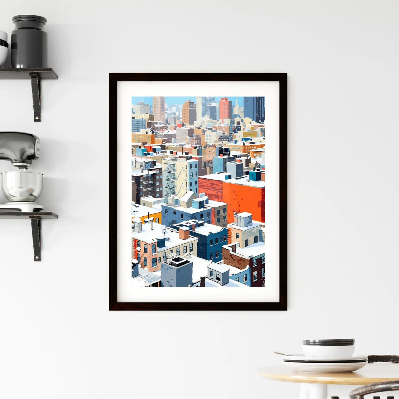 A Poster of snowy urban roofs of New York City - A City With Many Buildings Covered In Snow Custom Print