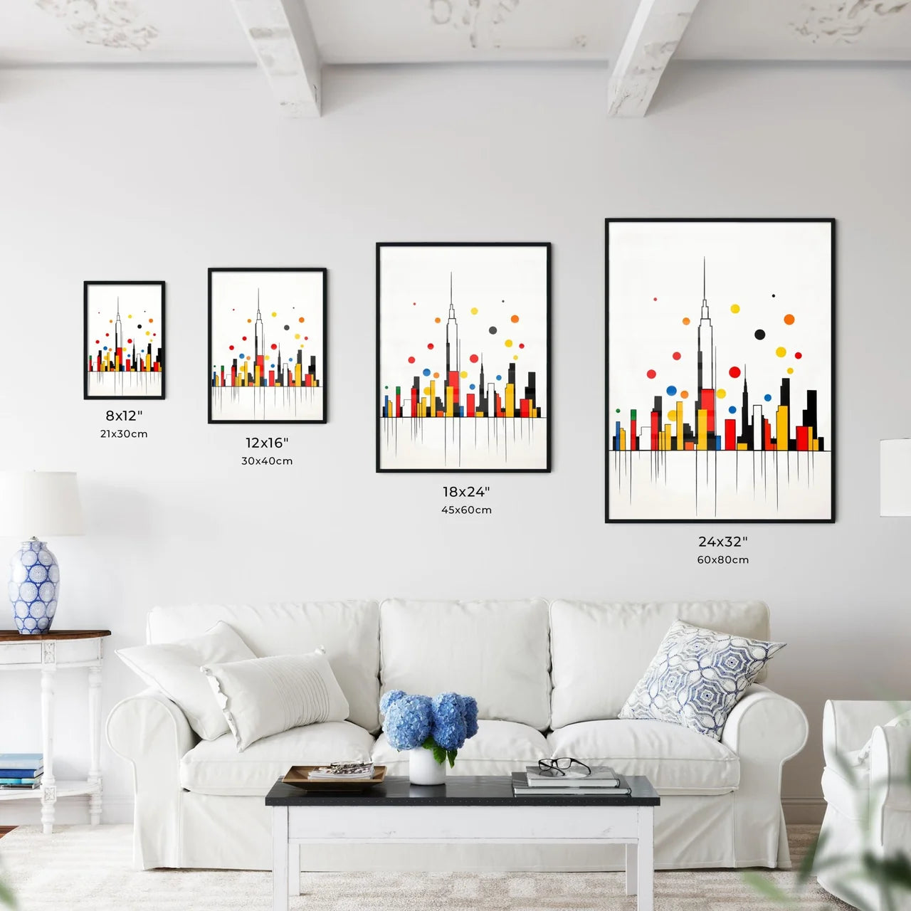A Poster of minimalist New York City skyline - A Drawing Of A City Skyline Size Chart