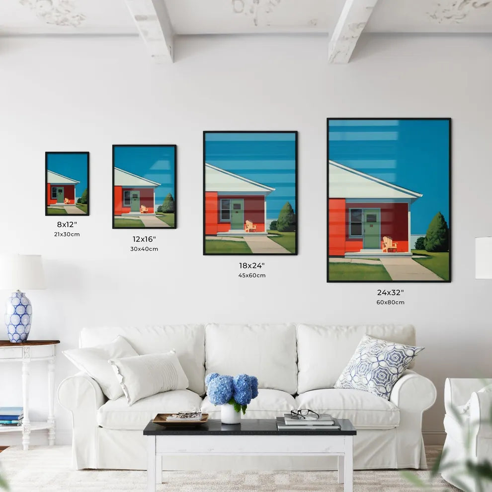 A Poster of nursing home saturated color - A Red House With A Lawn And A Chair Size Chart