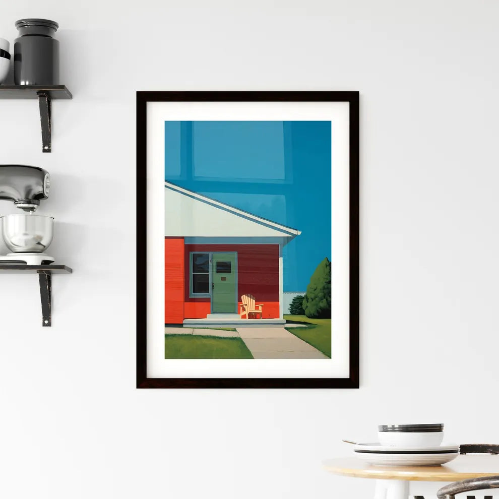 A Poster of nursing home saturated color - A Red House With A Lawn And A Chair Custom Print