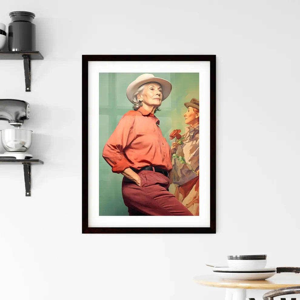 A Poster of Woman in her 70s wearing stylish Framed Print