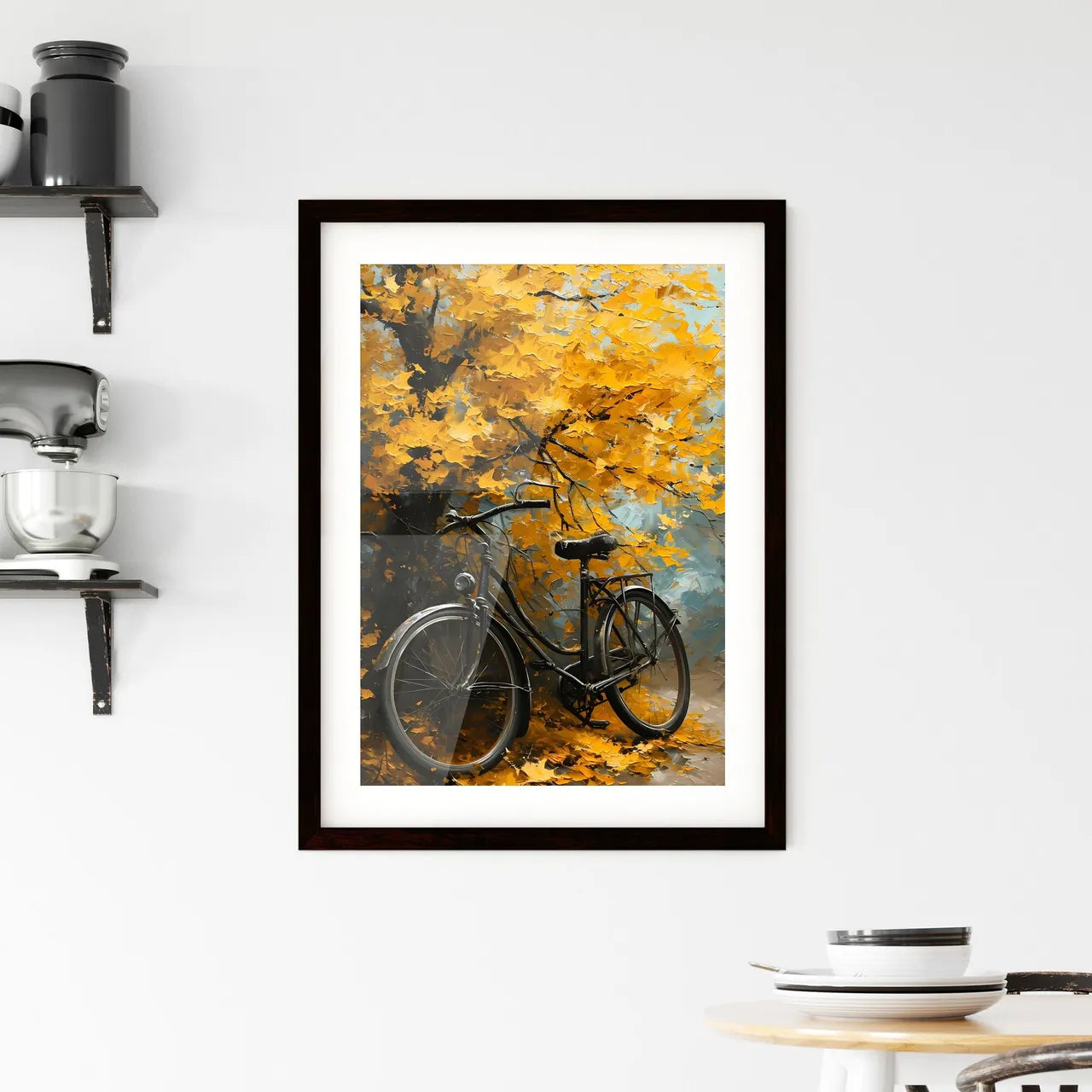 A Poster of an oil painting of a bicycle aga Framed Print