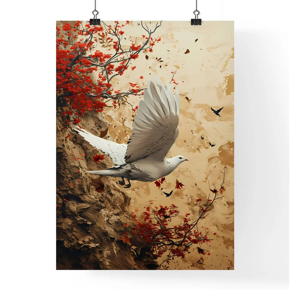 A Poster of watercolor bird in flight in beige tones  Poster