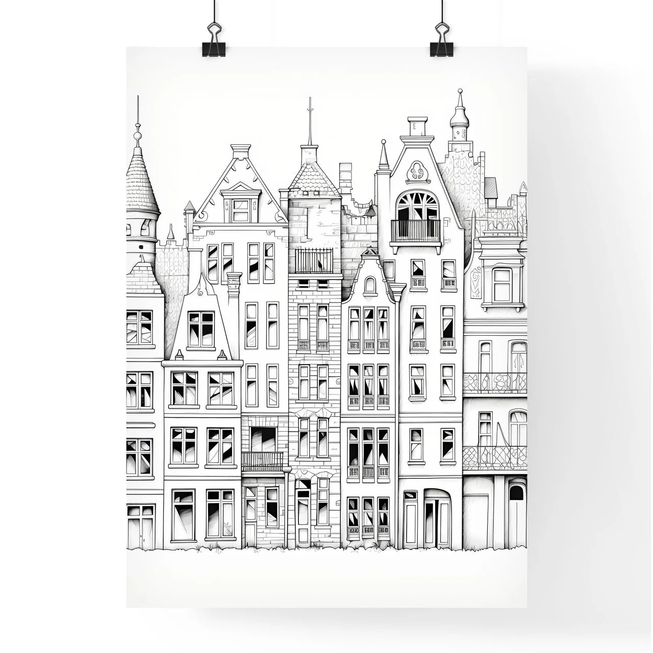 A Poster of berlin houses coloring page - A Drawing Of A Building Poster