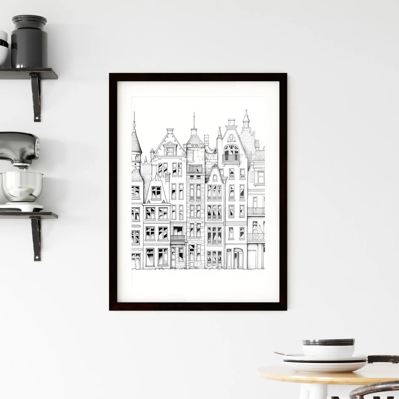 A Poster of berlin houses coloring page - A Drawing Of A Building Custom Print