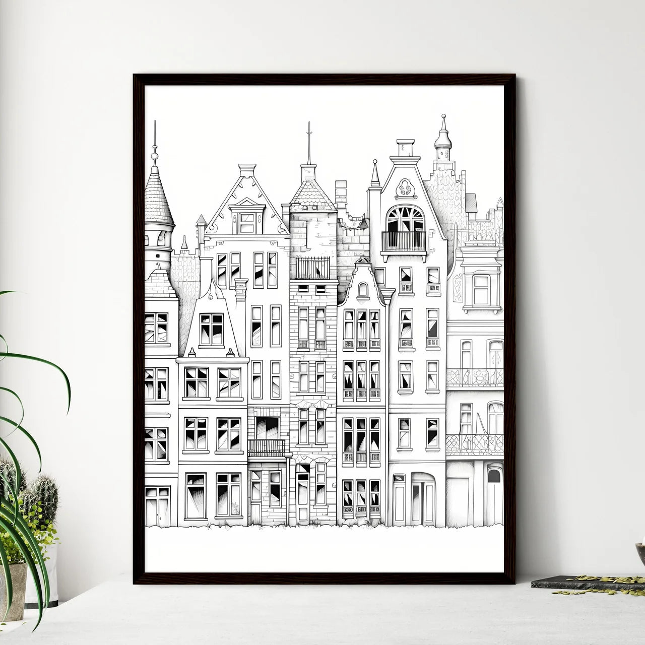 A Poster of berlin houses coloring page - A Drawing Of A Building Framed Art